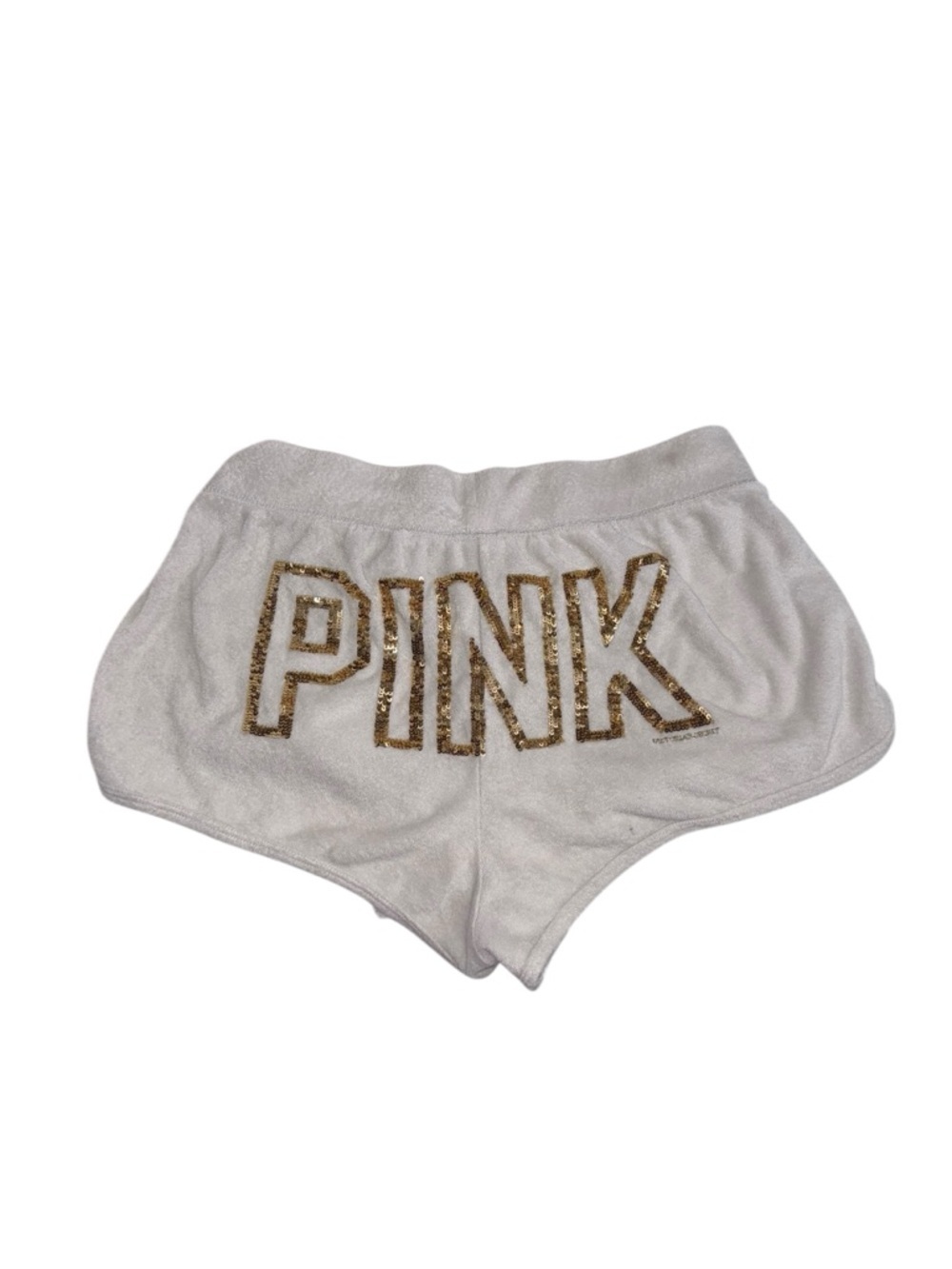 Vintage Y2K Victoria Secret Pink Gold Bling Sequin Terry Shorts Small